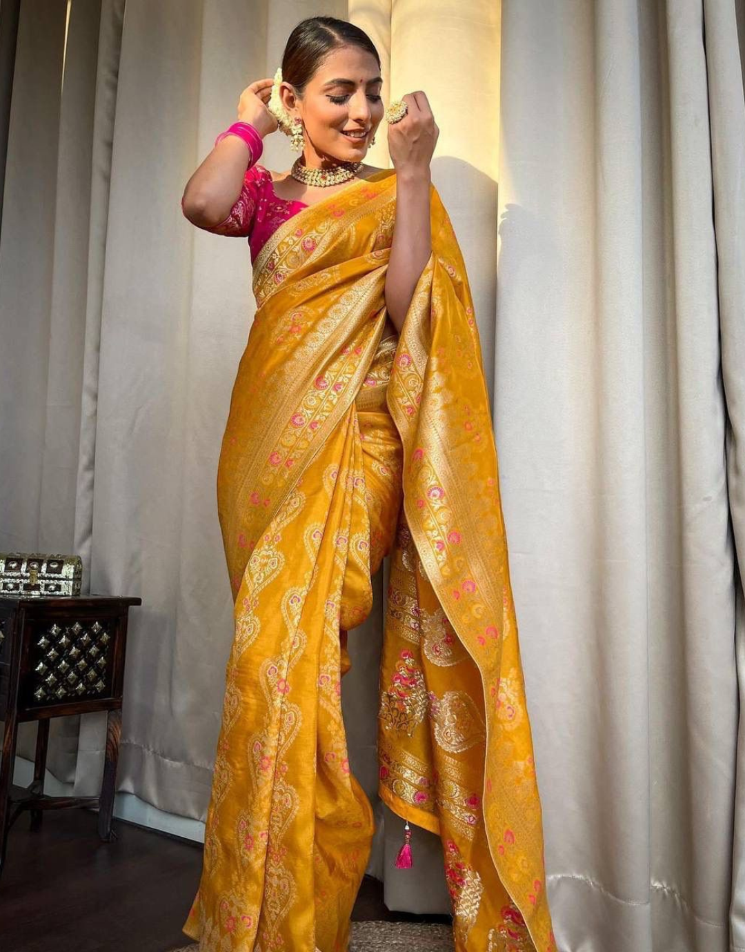 Tisha Yellow Banarasi Saree