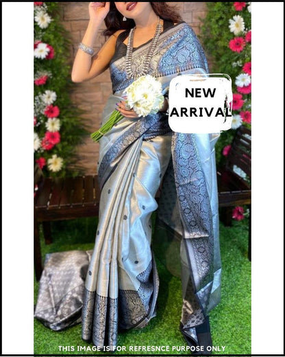 NILINA-GREY Stylish Shiney heavy Saree With Attached Blouse