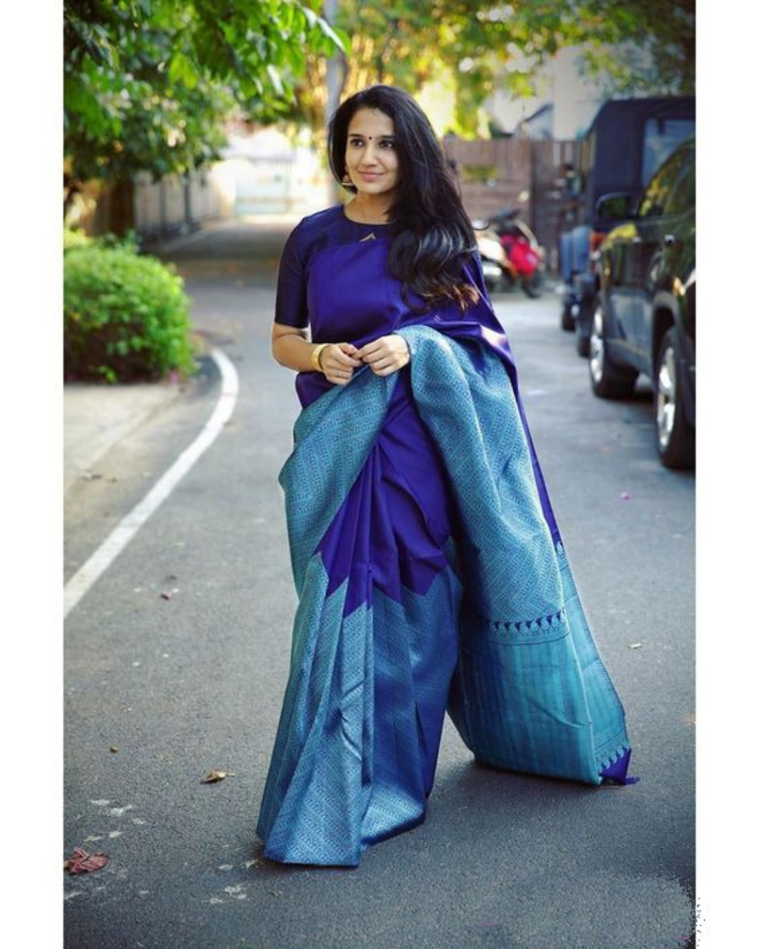 Classical Blue-Sky Soft Silk Saree