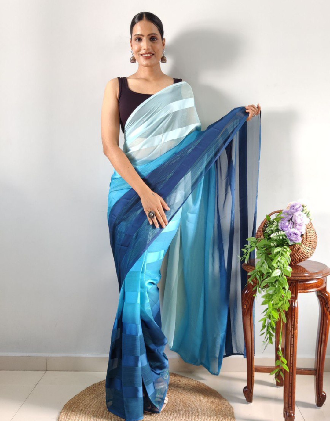 Nidhi Blue Ready To Wear Saree