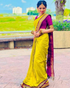 Gowari Yellow Wine Pure Soft Silk Saree With Attached Blouse 