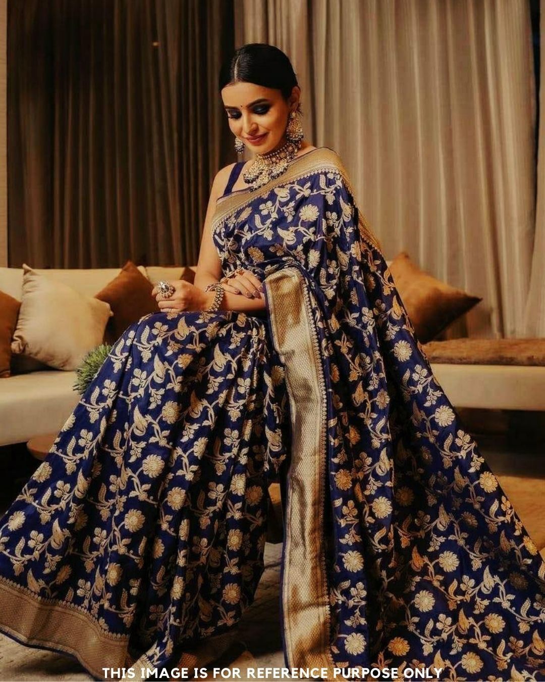 GLORY Blue Stylish Saree With Attached Blouse