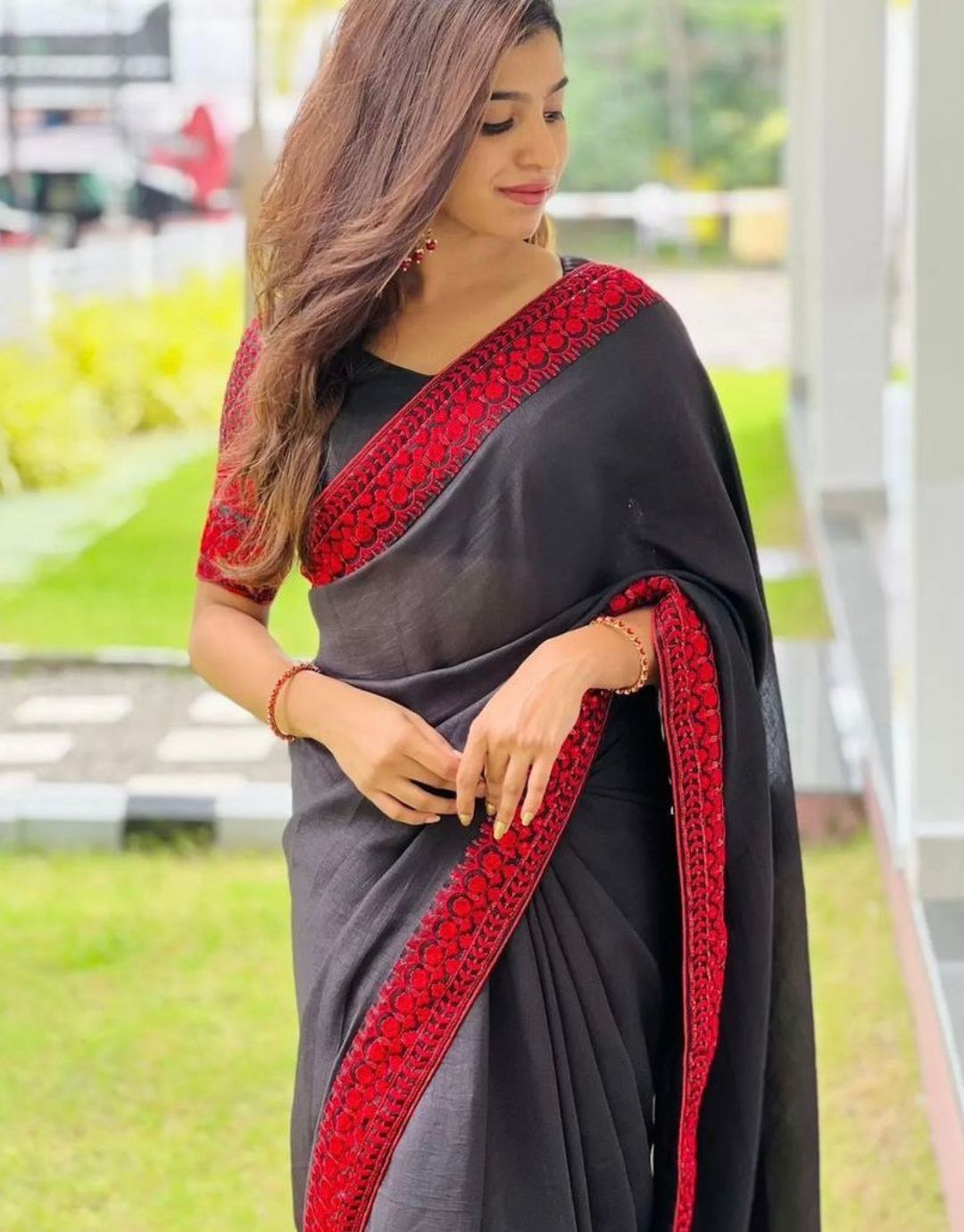 Lavanya Black Red Traditional Soft Silk Saree With Attached Blouse 