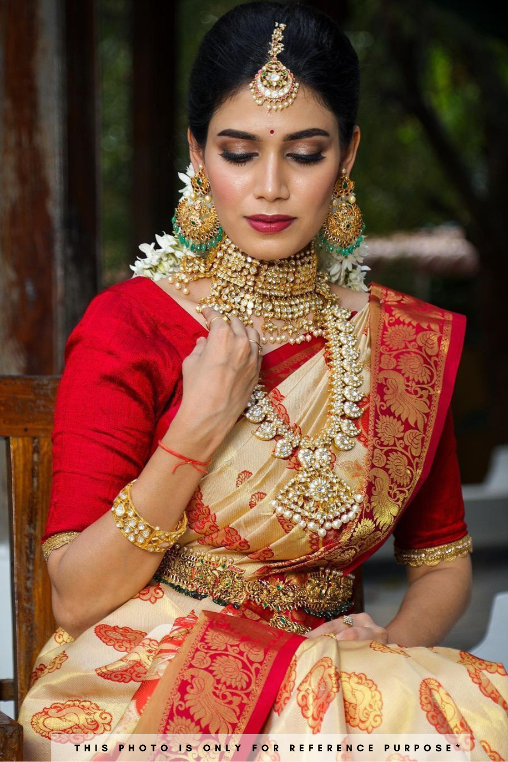 Creamy White And Red Kanchipuram Saree