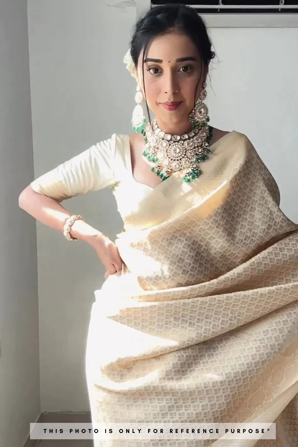 Just One Minute Ready To Wear Creamy White Soft Silk Saree