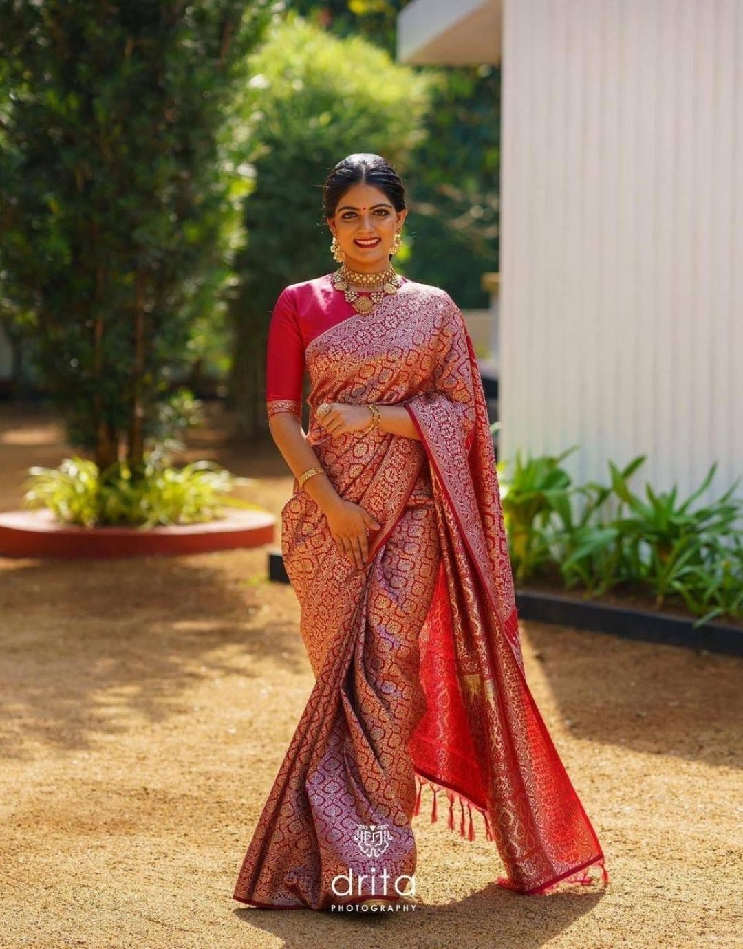 PINK GLORY ARCHAIC TRADITIONAL BANARASI SOFT SILK SARI WITH ATTACHED BLOUSE