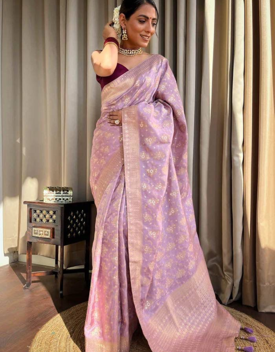 Pooja Pastel Purple Banarasi Saree