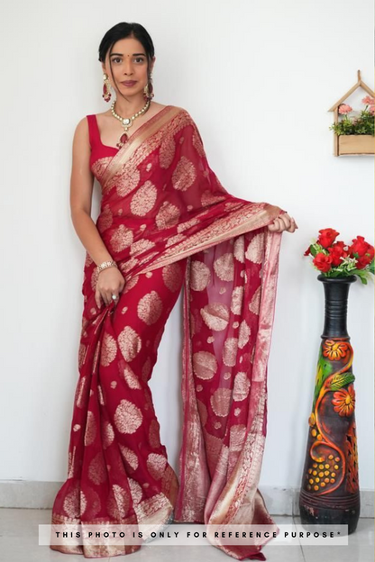 Bright Maroon Soft linen Cotton Saree - Just One Minute To Wear Saree