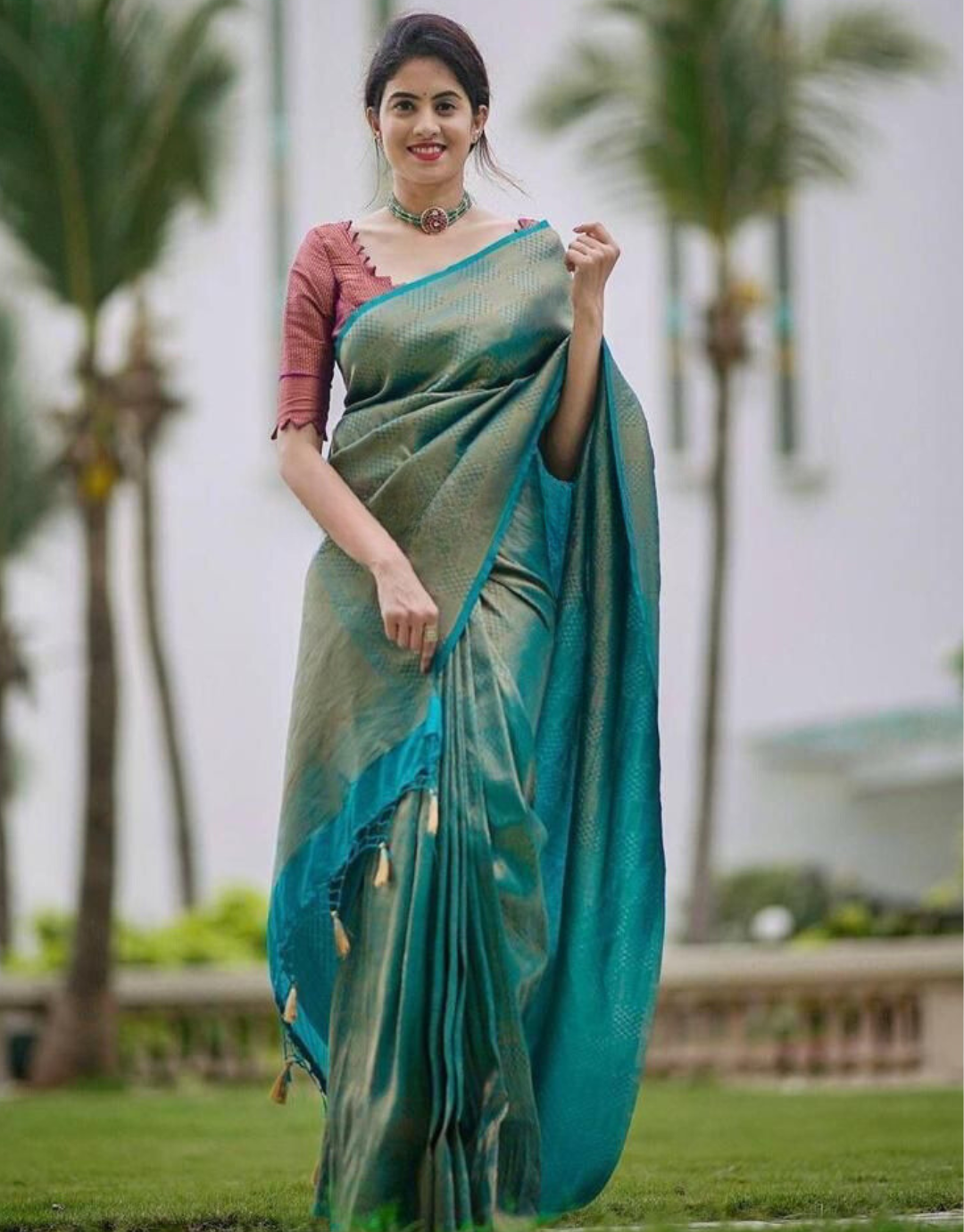 Jiya Teal Blue Soft Silk Saree