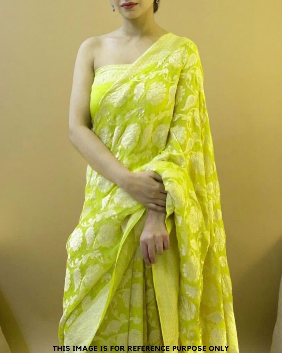 GLORY Yellow Soft Silk Sari With Attached Blouse