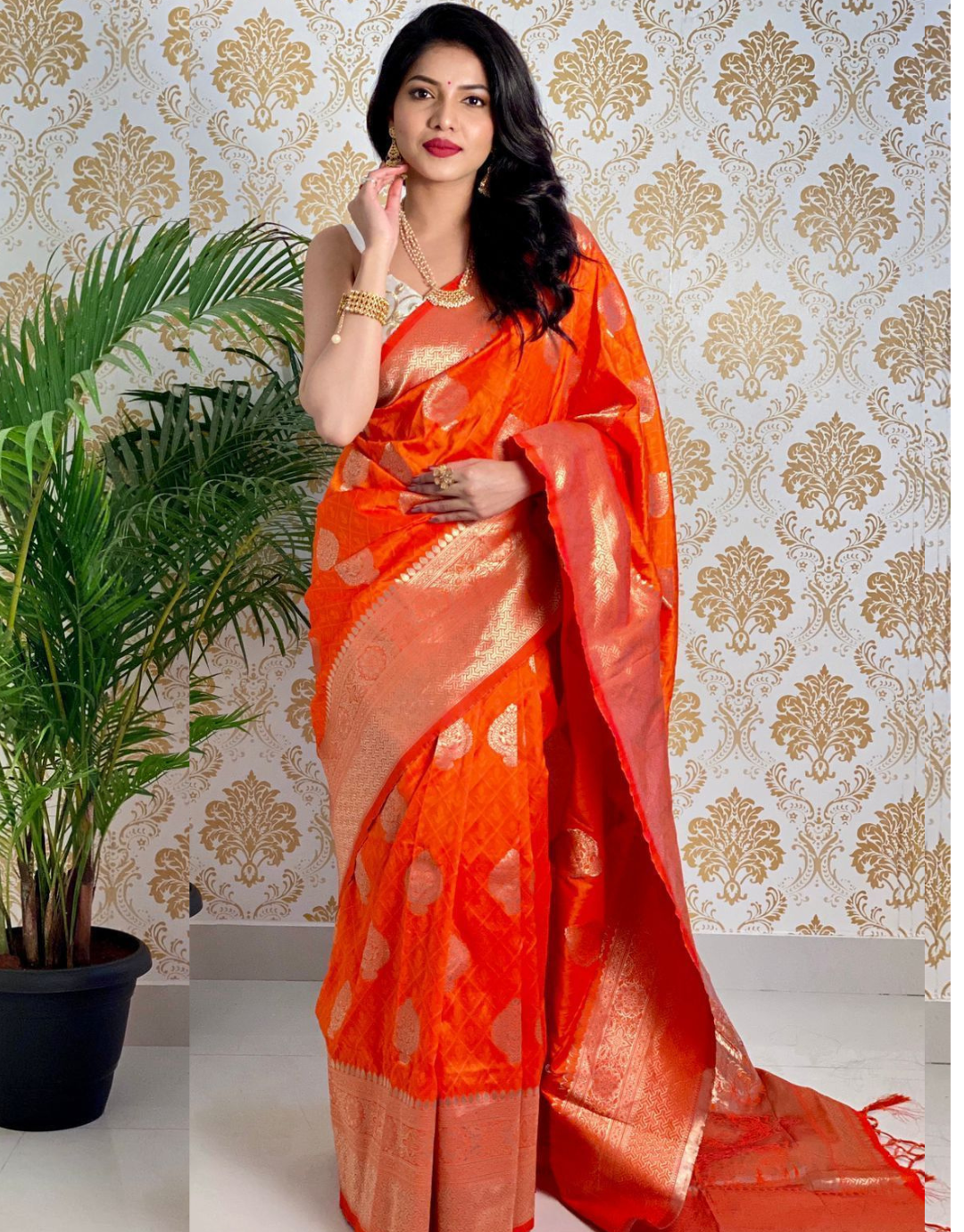 Damini Orange Soft Silk Saree