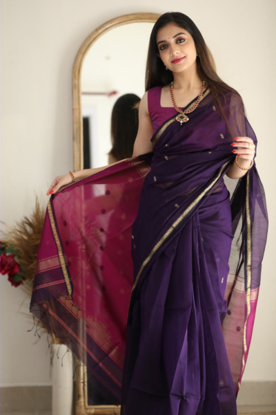 Stuti Purple-Pink Cotton Silk Saree