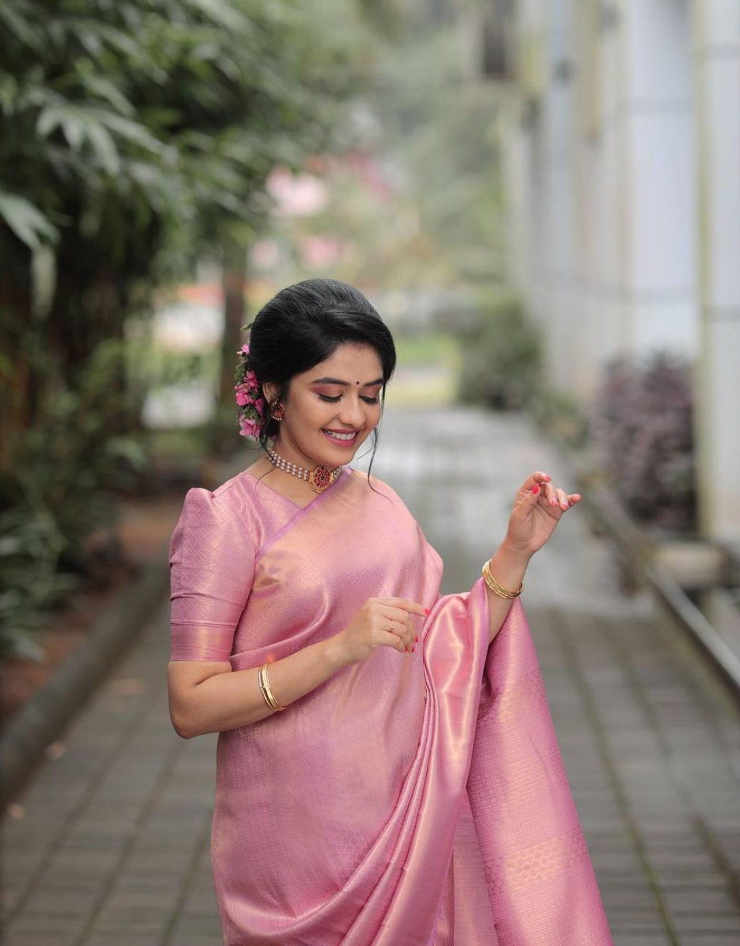 Tuffy Pink Kanchipuram  Silk Saree