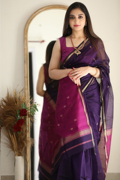 Stuti Purple-Pink Cotton Silk Saree