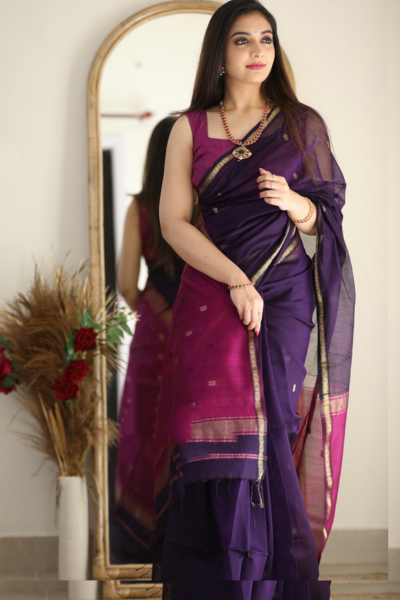 Stuti Purple-Pink Cotton Silk Saree