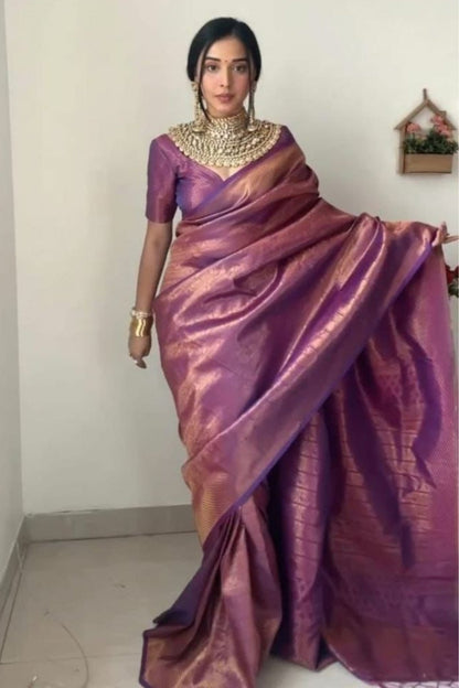 Dusky Purple Woven Kancipuram Silk Saree