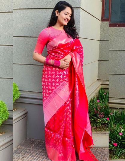 PINK DOT TRADITIONAL KANCHI SOFT SILK SARI WITH ATTACHED BLOUSE