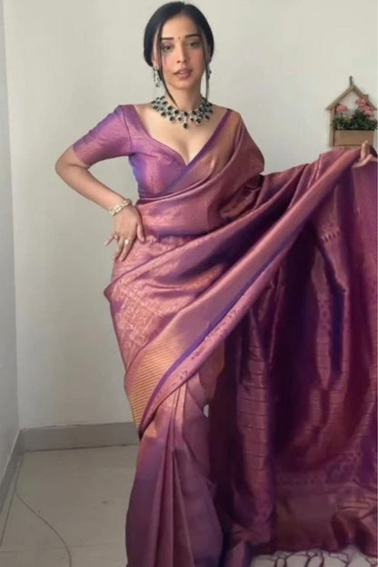 Dusky Purple Woven Kancipuram Silk Saree