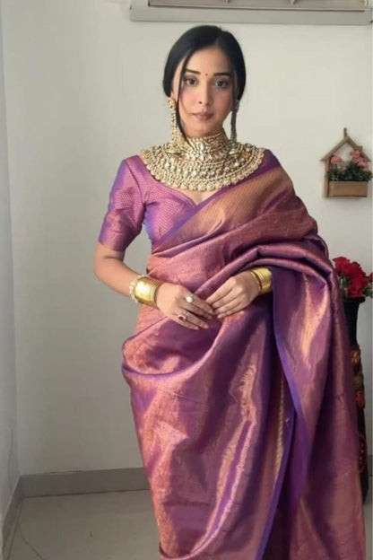 Dusky Purple Woven Kancipuram Silk Saree