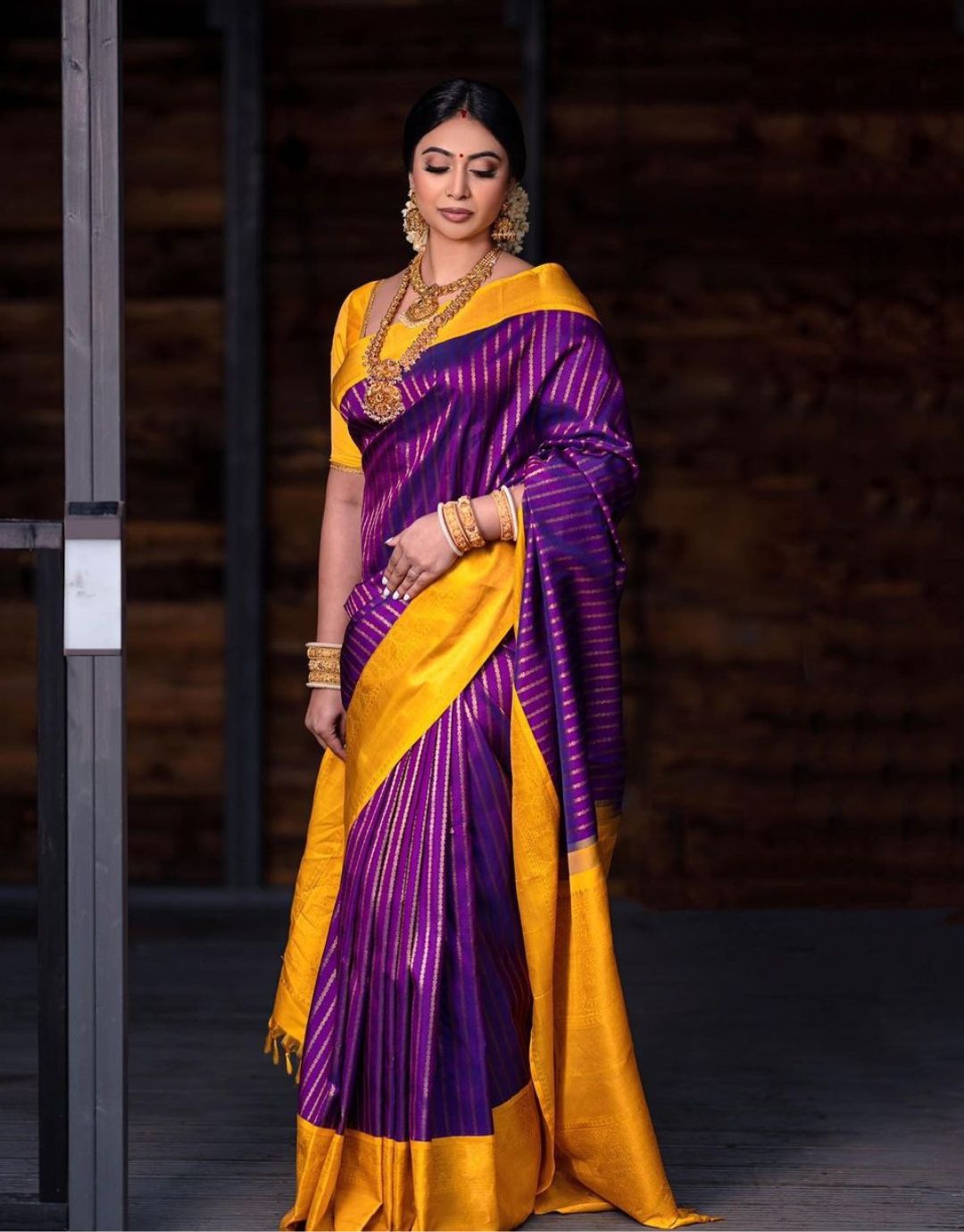 YUTI PURPLE TRADITIONAL KANCHI SOFT SILK SARI WITH ATTACHED BLOUSE