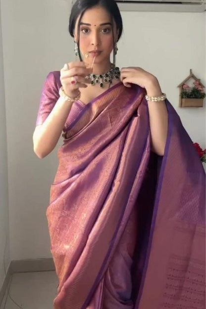 Dusky Purple Woven Kancipuram Silk Saree