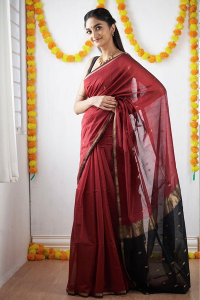 Freya Red-Black Dual Tone Cotton Silk Saree