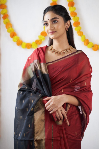 Freya Red-Black Dual Tone Cotton Silk Saree