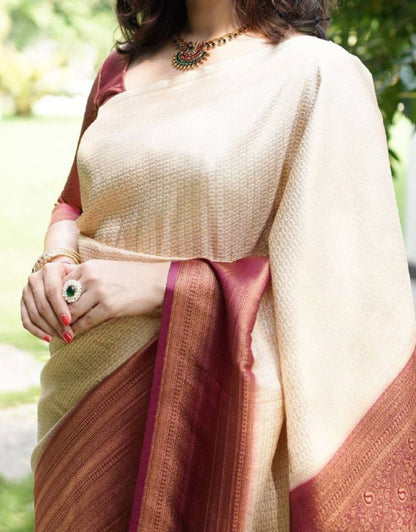 Aashi Off-White Traditional Kanchi Soft Silk Saree With Attached Blouse