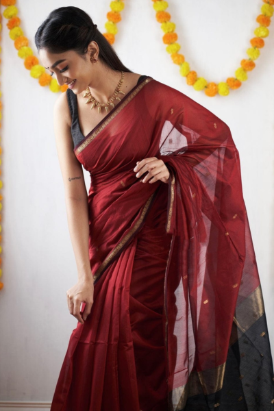 Freya Red-Black Dual Tone Cotton Silk Saree