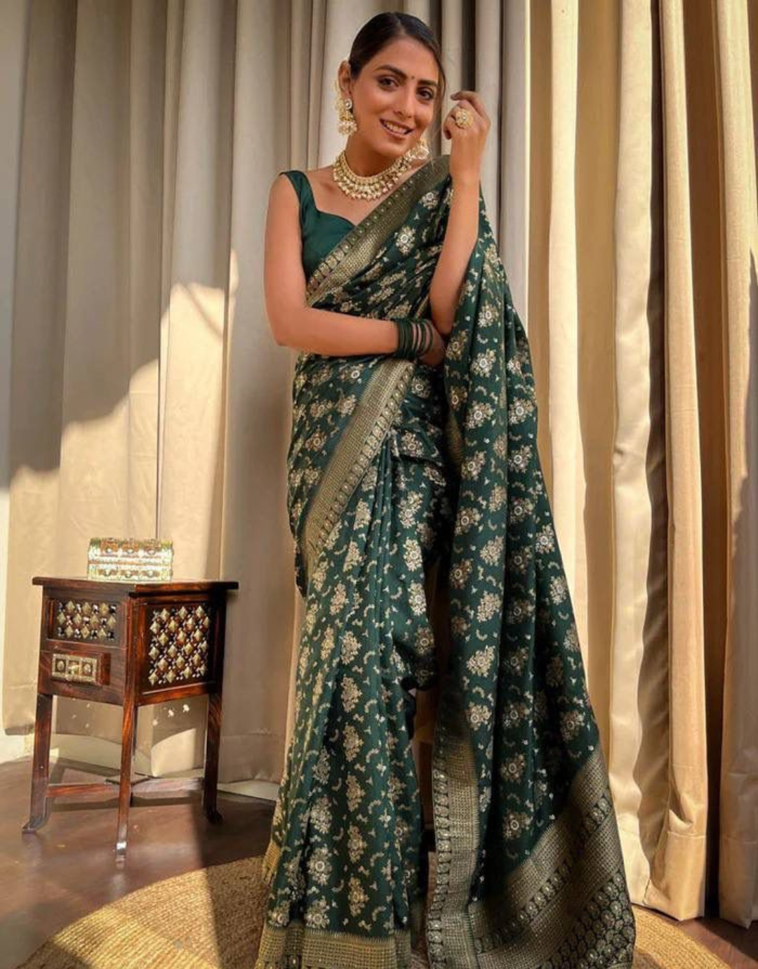 Pooja Green Banarasi saree