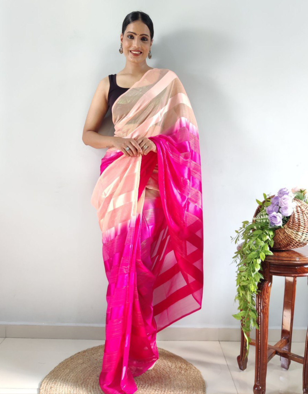 Nidhi Pink Ready To Wear Saree