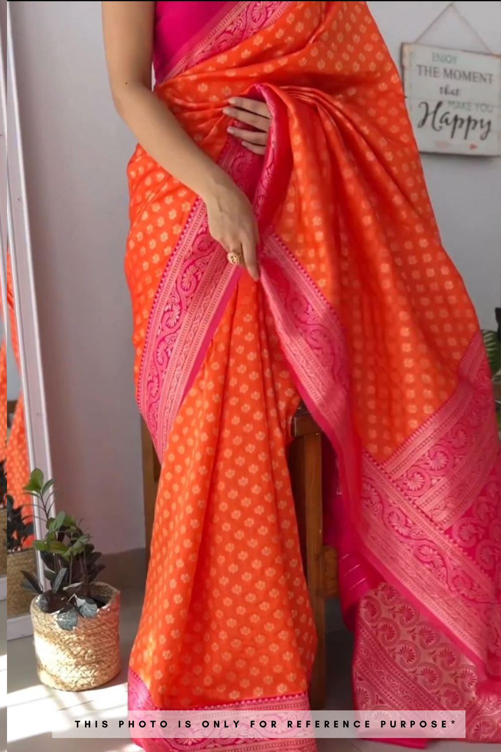 Orangey Red And Raspberry Pink Dual Tone Kanchipuram Silk Saree