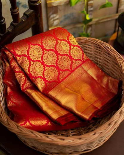 Ahana Red Kanchi Soft Silk Saree With Attached Blouse 