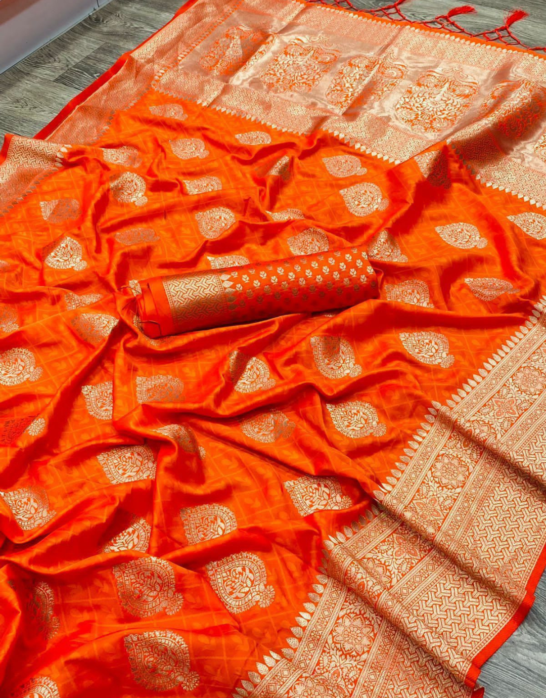 Damini Orange Soft Silk Saree