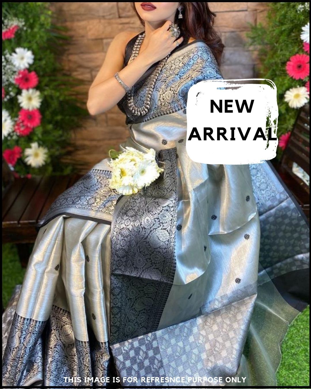 NILINA-GREY Stylish Shiney heavy Saree With Attached Blouse