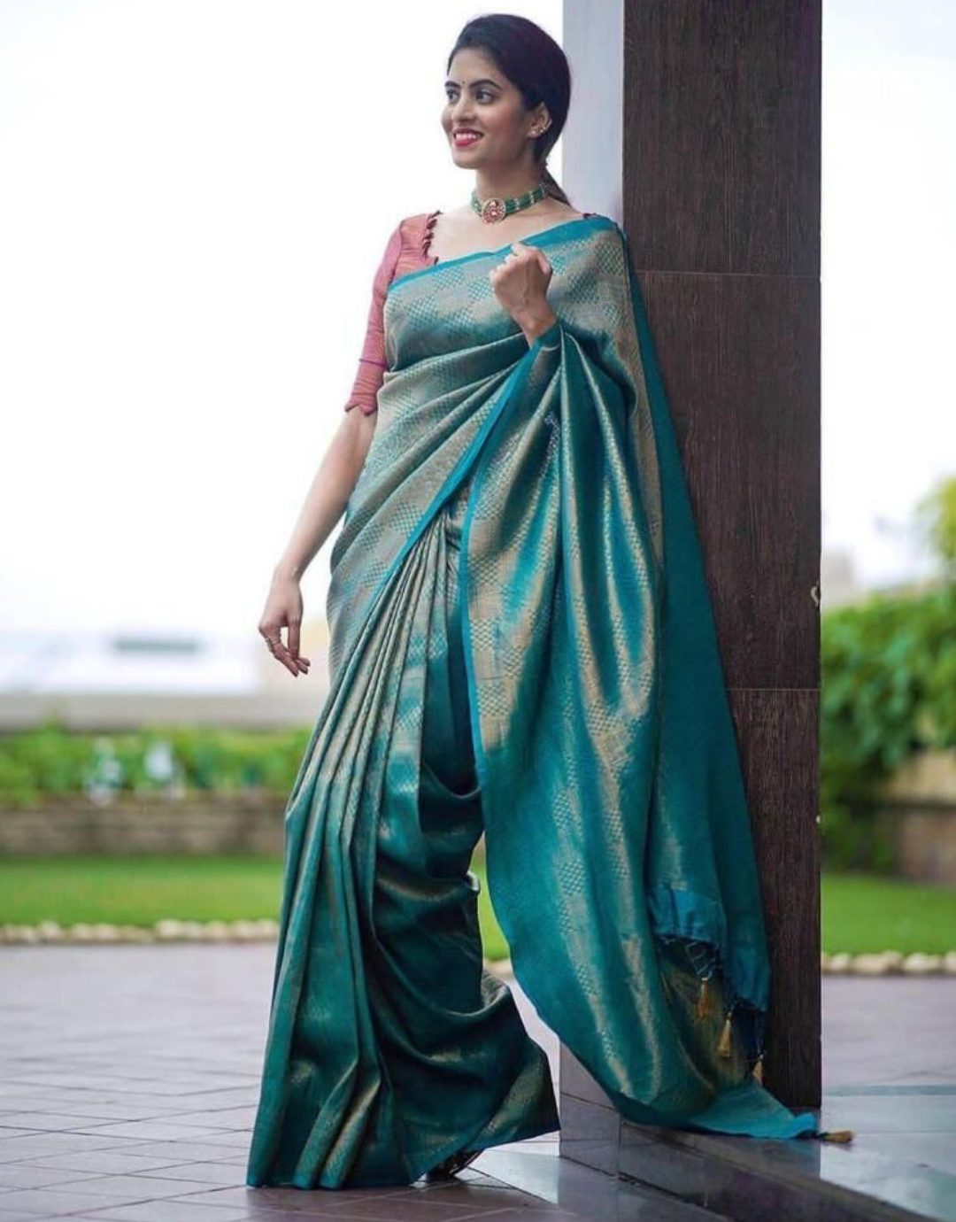 Jiya Teal Blue Soft Silk Saree