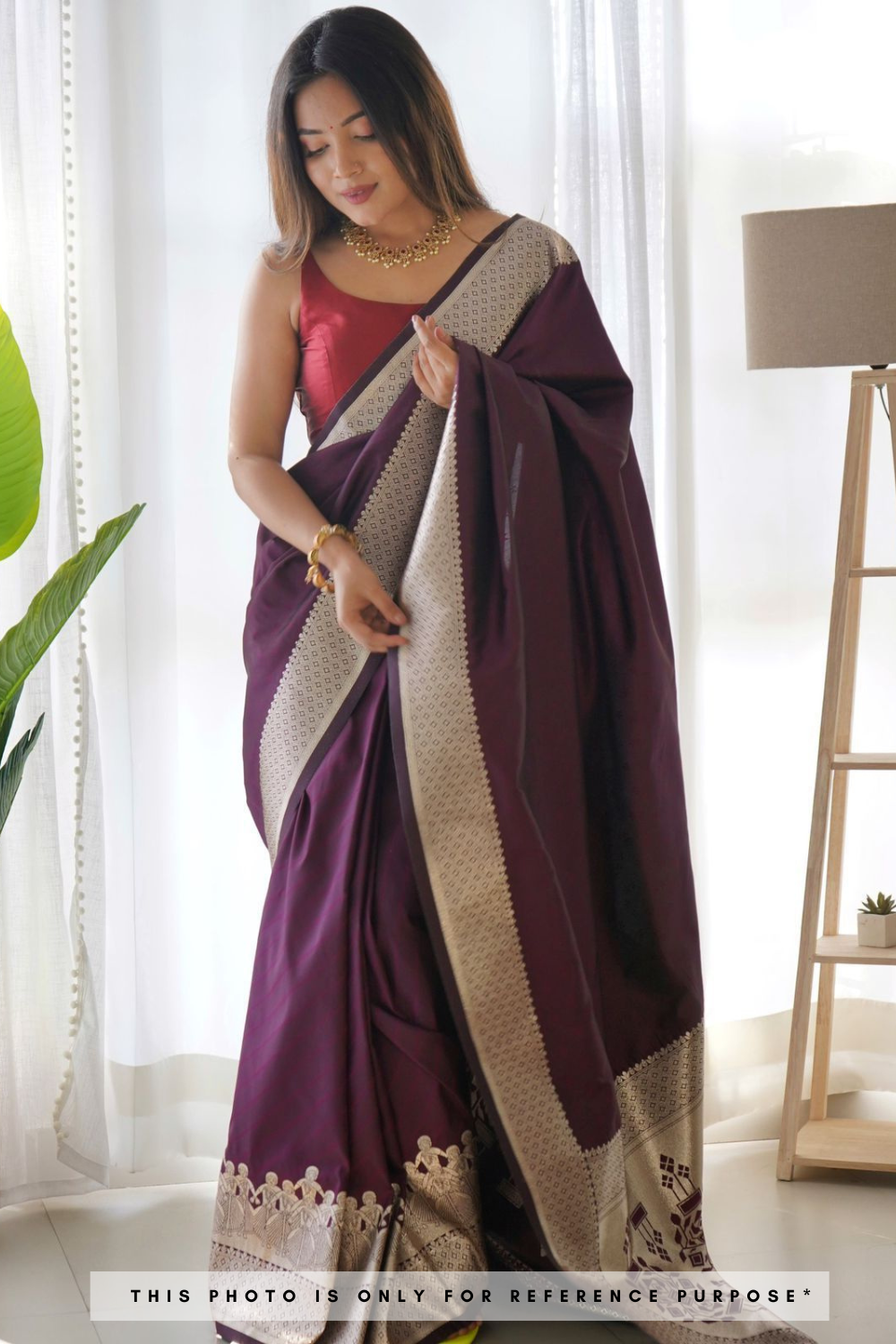 Panoramic Purple Colored Satin Silk Saree With Designer Blouse