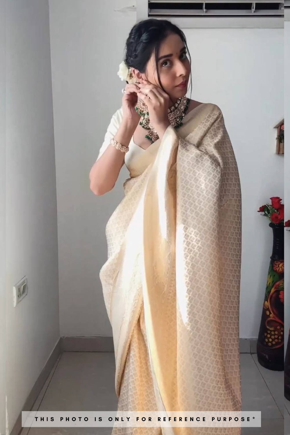 Just One Minute Ready To Wear Creamy White Soft Silk Saree