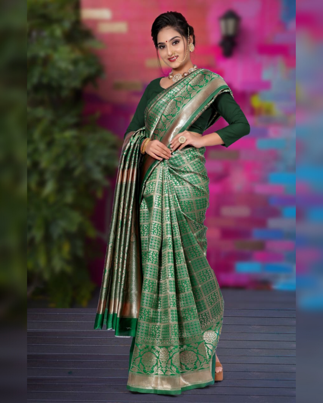 Shanta Green Pure Soft Silk Saree With Attached Blouse Saree 