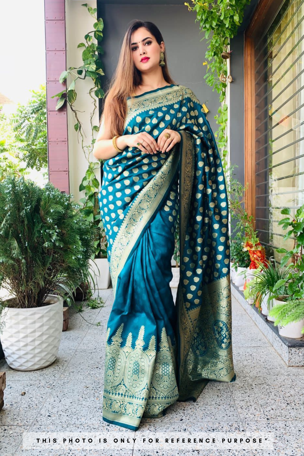 Peacock Blue Woven Kanchipuram Silk Saree