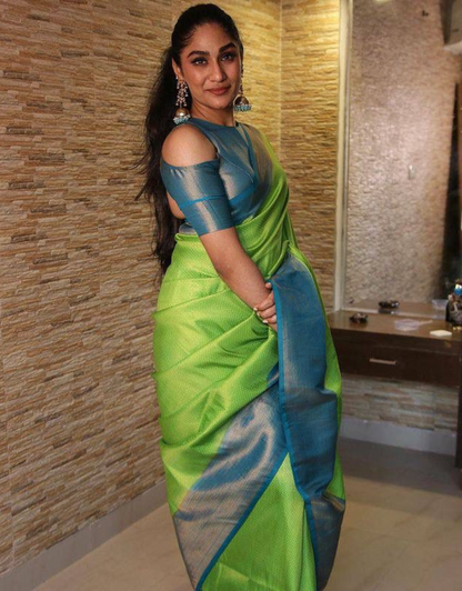 Pista sky Traditional Soft Silk Saree With Attached Blouse