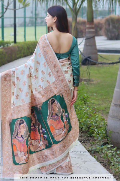 Classic Off White Woven Paithani Silk Saree