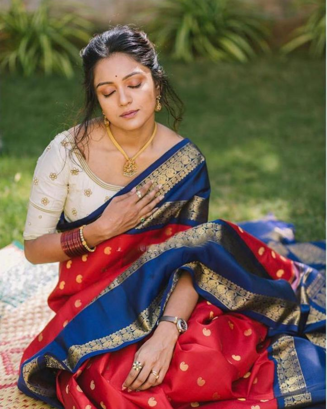 Shreya Red Traditional Kanchi Soft Silk Saree With Attached Blouse 