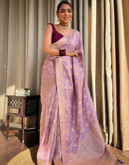 Pooja Pastel Purple Banarasi Saree