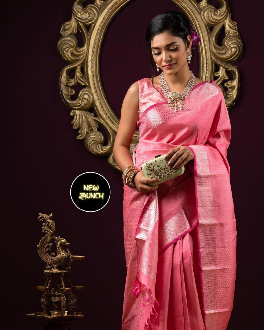 Somiya Pink Heavy Quality Pure Soft Silk Sari With Attached Blouse Saree 