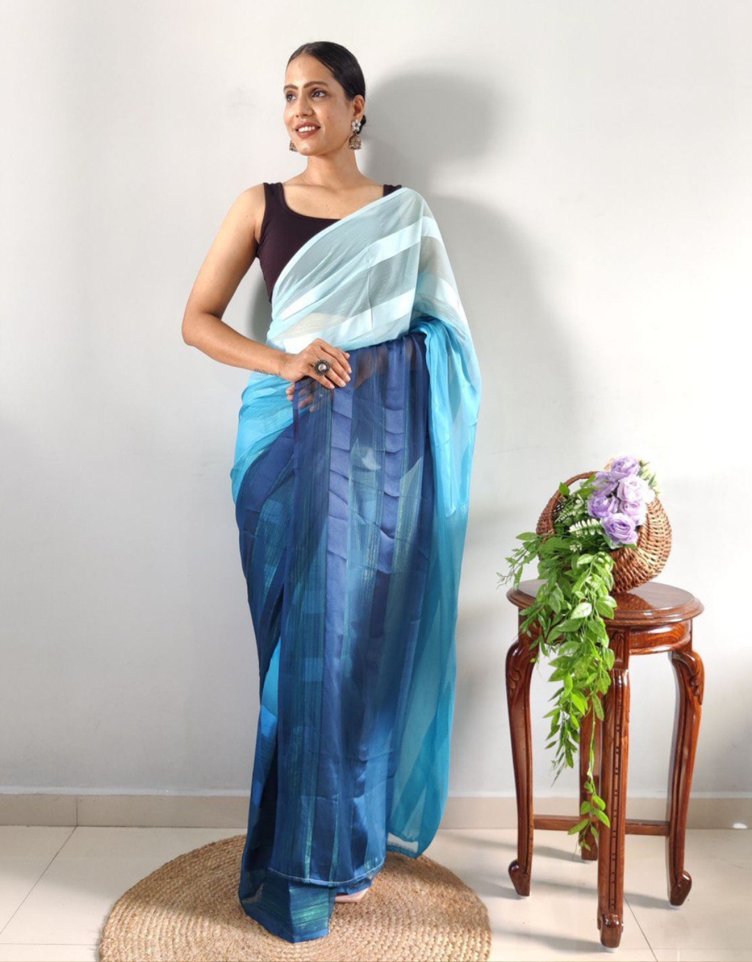 Nidhi Blue Ready To Wear Saree