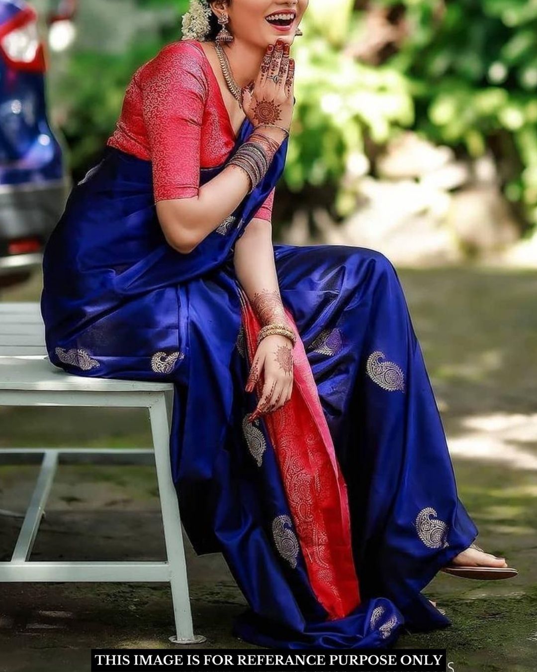 Blue Mango Light Weight Leechi Silk Saree With Attached Blouse