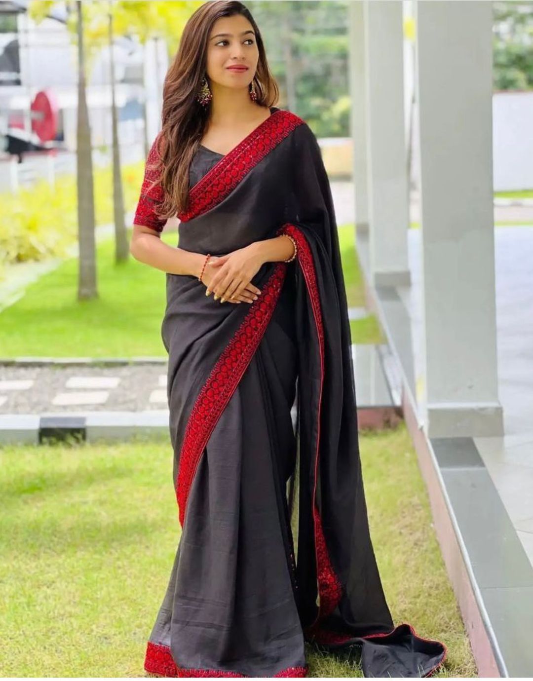 Lavanya Black Red Traditional Soft Silk Saree With Attached Blouse 