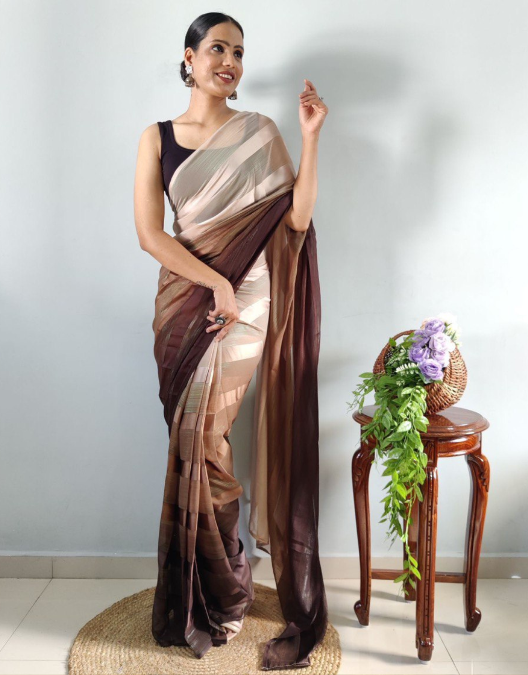 Nidhi Brown Ready To Wear Saree