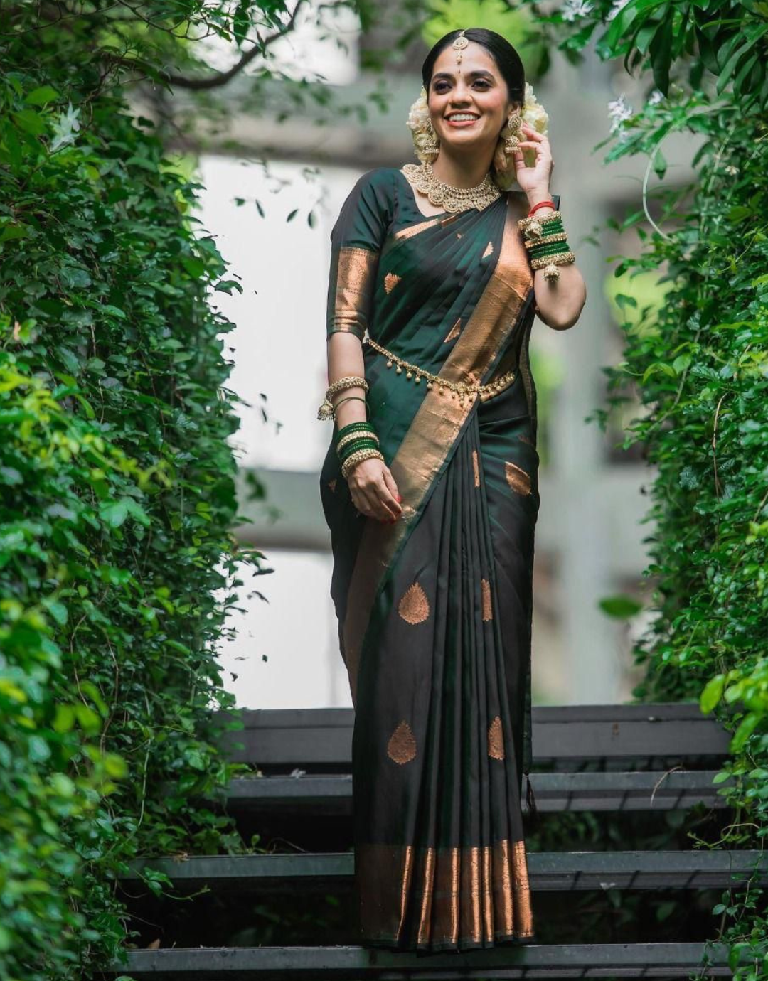 Pooja Dark Green Soft Silk Saree